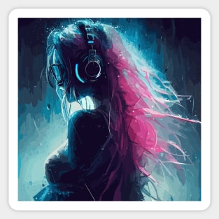 Beautiful pink hair woman in rain Sticker